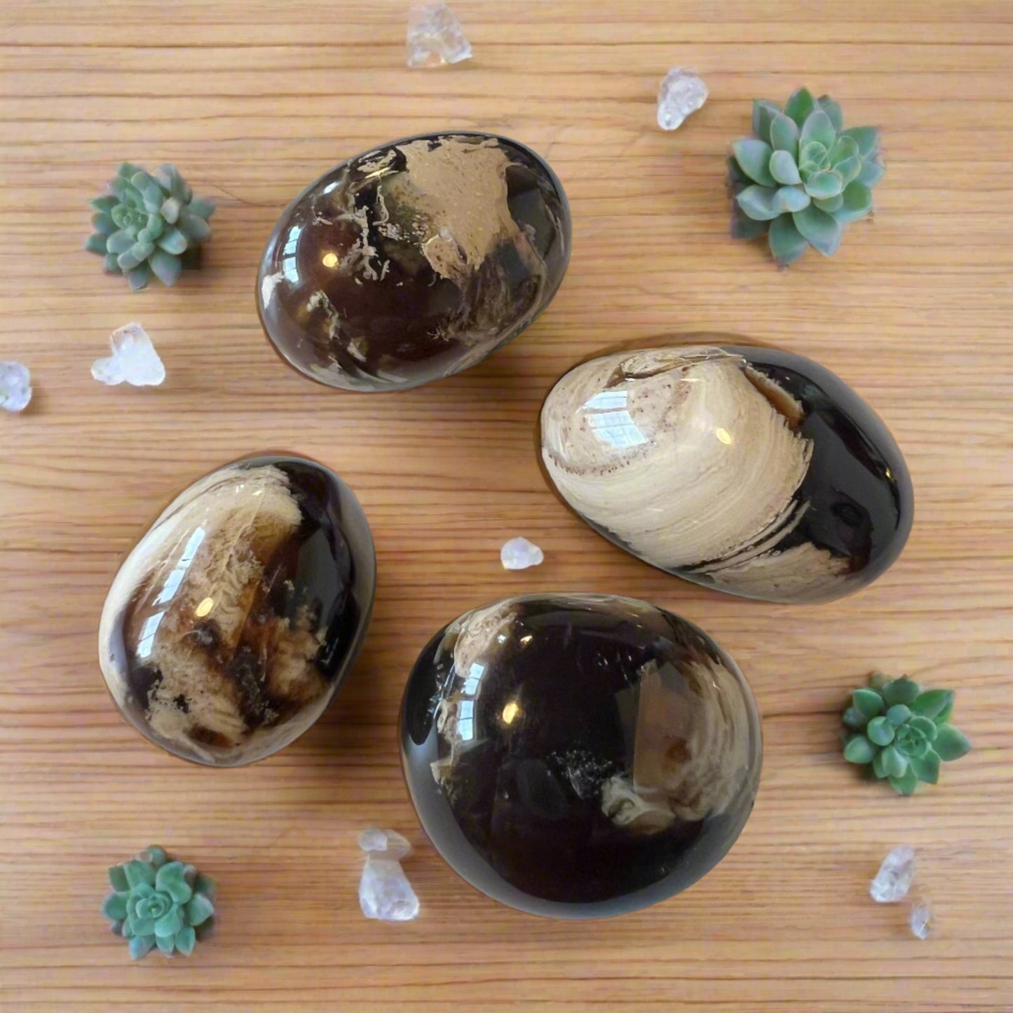 blue amber palm stones