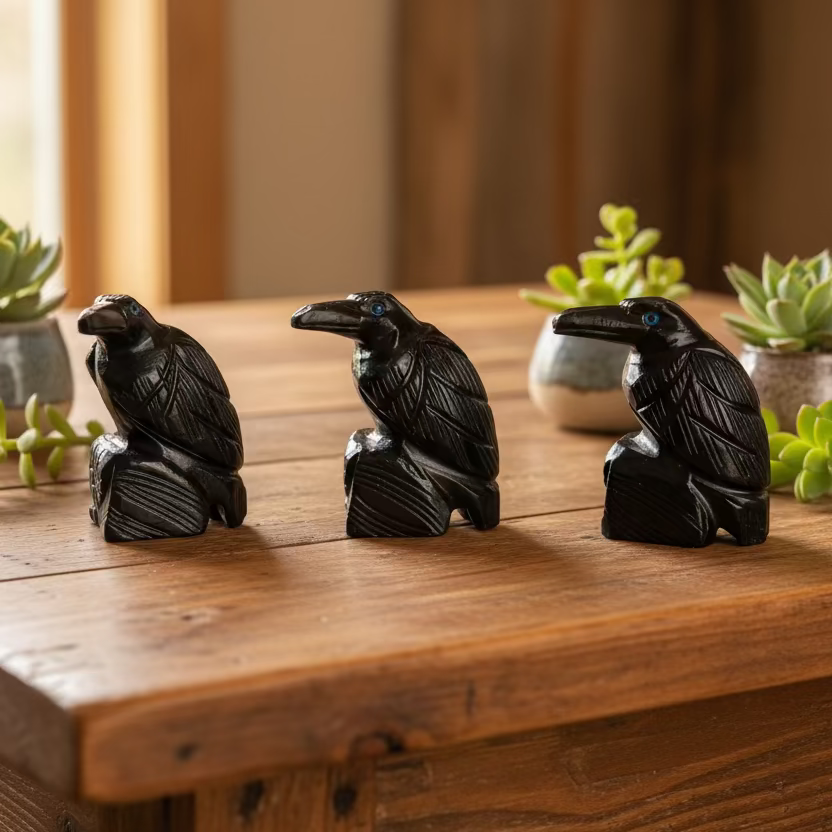 raven black soapstone figurine