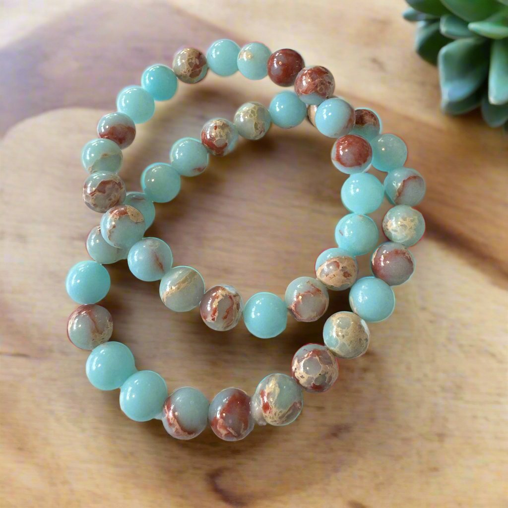 aqua ocean jasper beaded bracelet