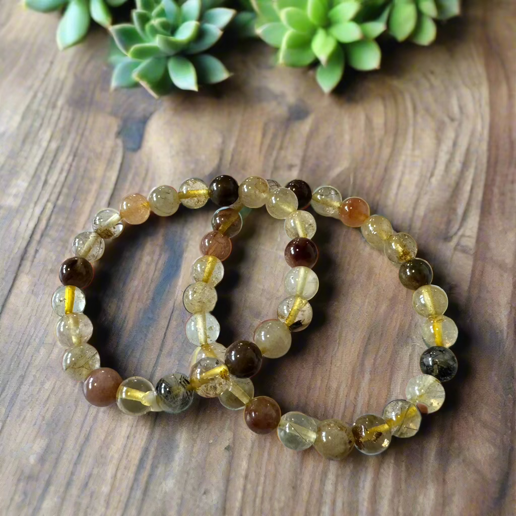 rutilated quartz beaded bracelets (8mm beads)