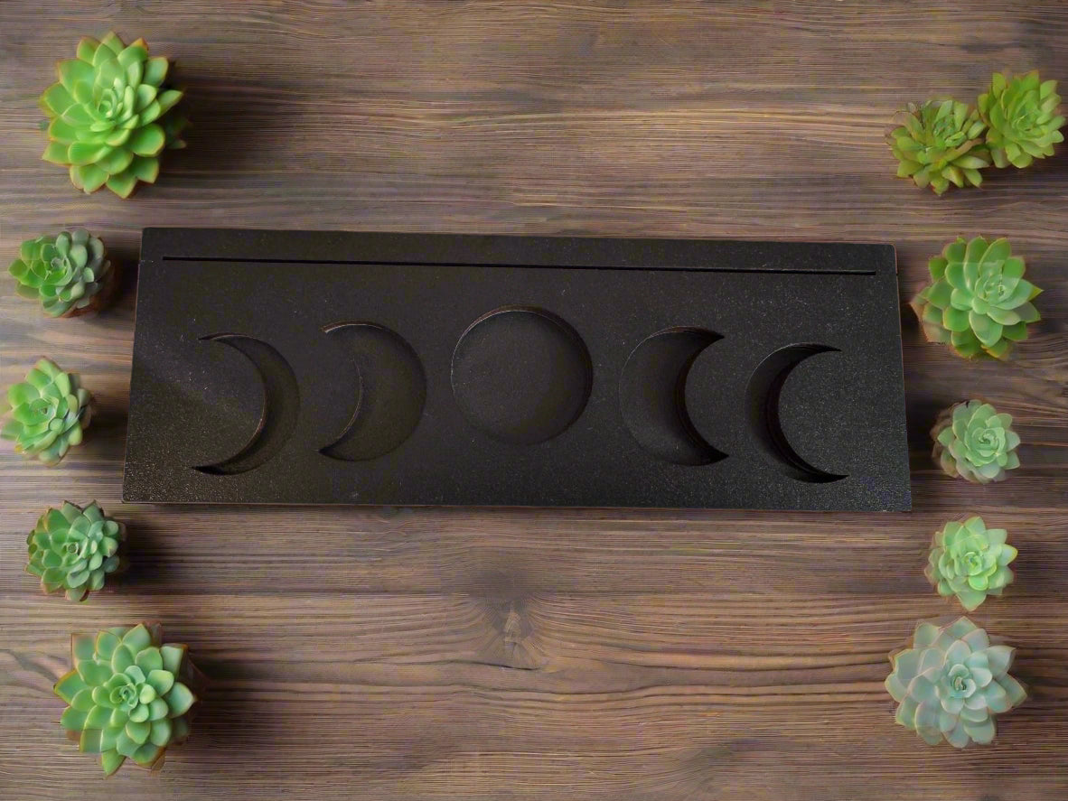 triple tarot card holder with moon phases