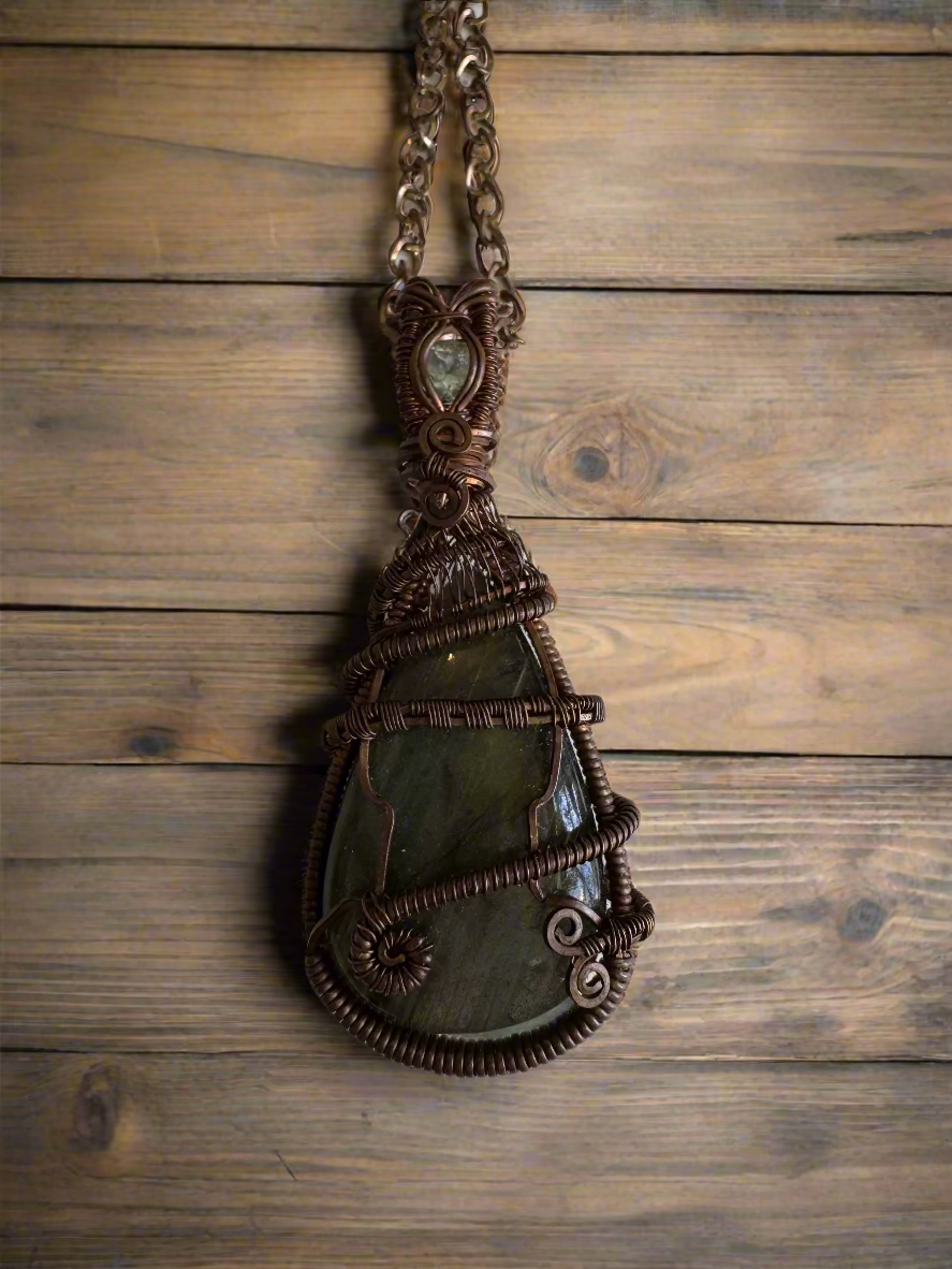 handmade copper wire-wrapped labradorite pendant