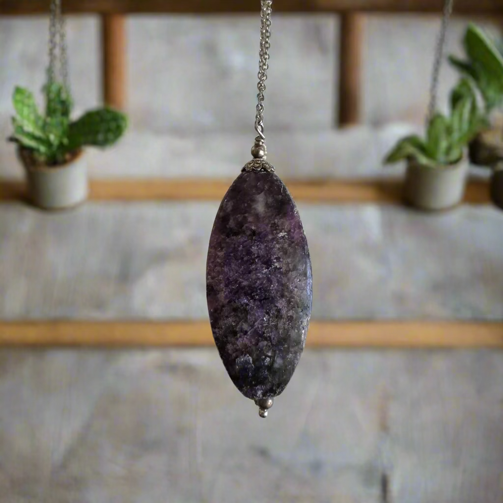 lepidolite pendant on silver chain