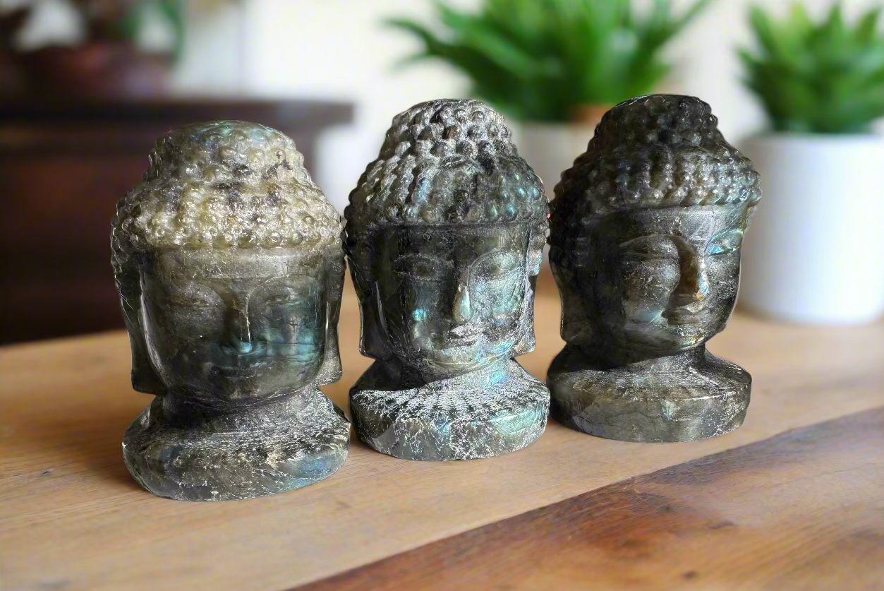 labradorite Buddha heads