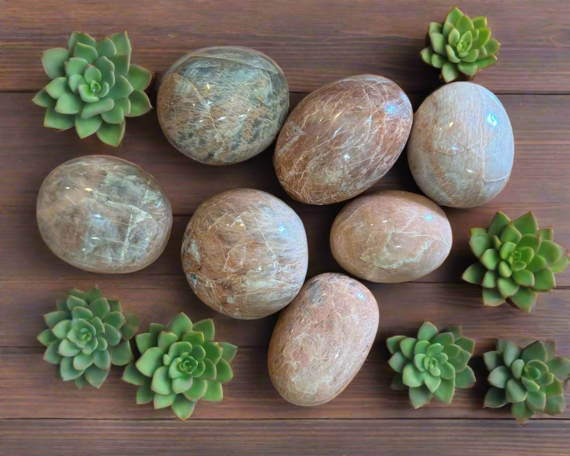 peach moonstone palm stones