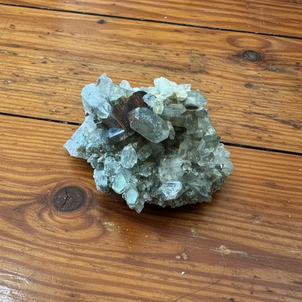 clear quartz clusters with chlorite and brookite inclusions