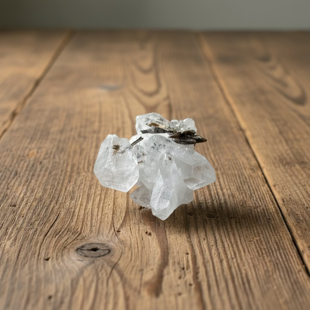 clear quartz clusters with chlorite and brookite inclusions