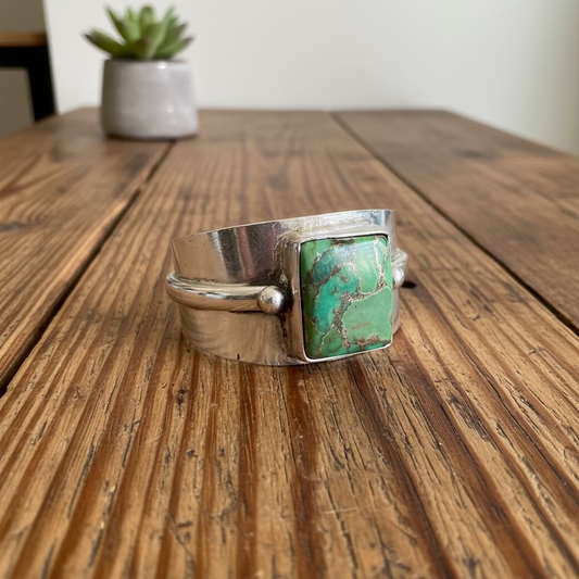green copper turquoise ring in sterling silver (size 9.5)