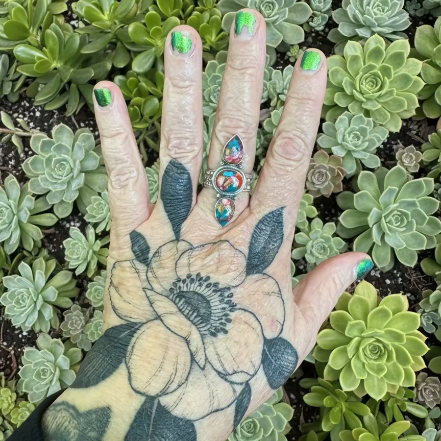 copper turquoise ring in sterling silver (size 8.5)