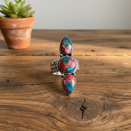 copper turquoise ring in sterling silver (size 8.5)