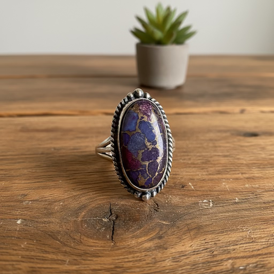 purple copper turquoise ring in sterling silver (size 8)