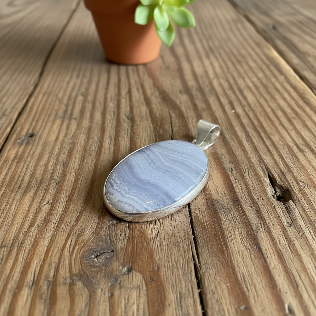 blue lace agate pendant in sterling silver