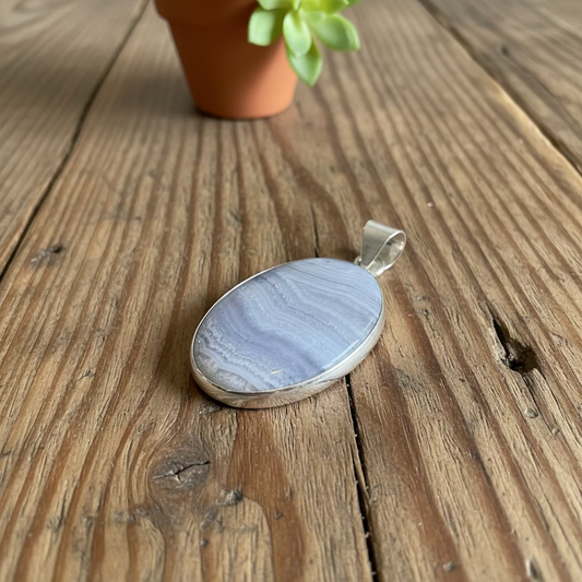 blue lace agate pendant in sterling silver