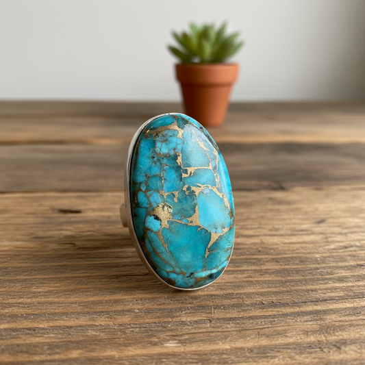 copper turquoise ring in sterling silver (size 9.5)