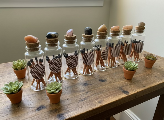 wooden matches in glass jars