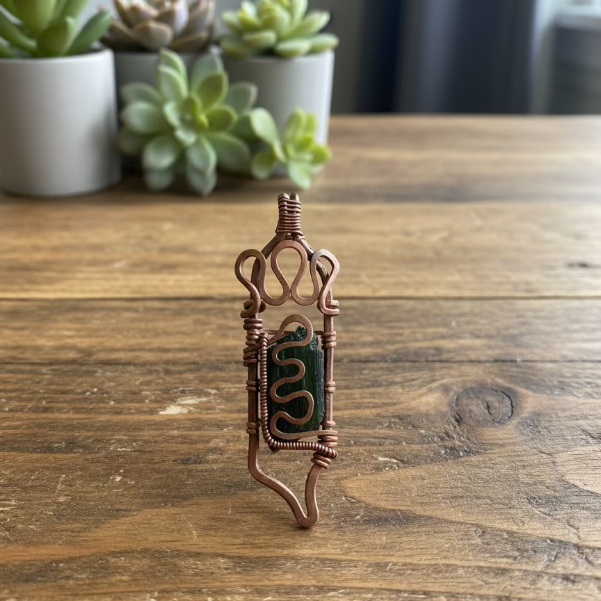 handmade copper-wrapped black tourmaline pendants
