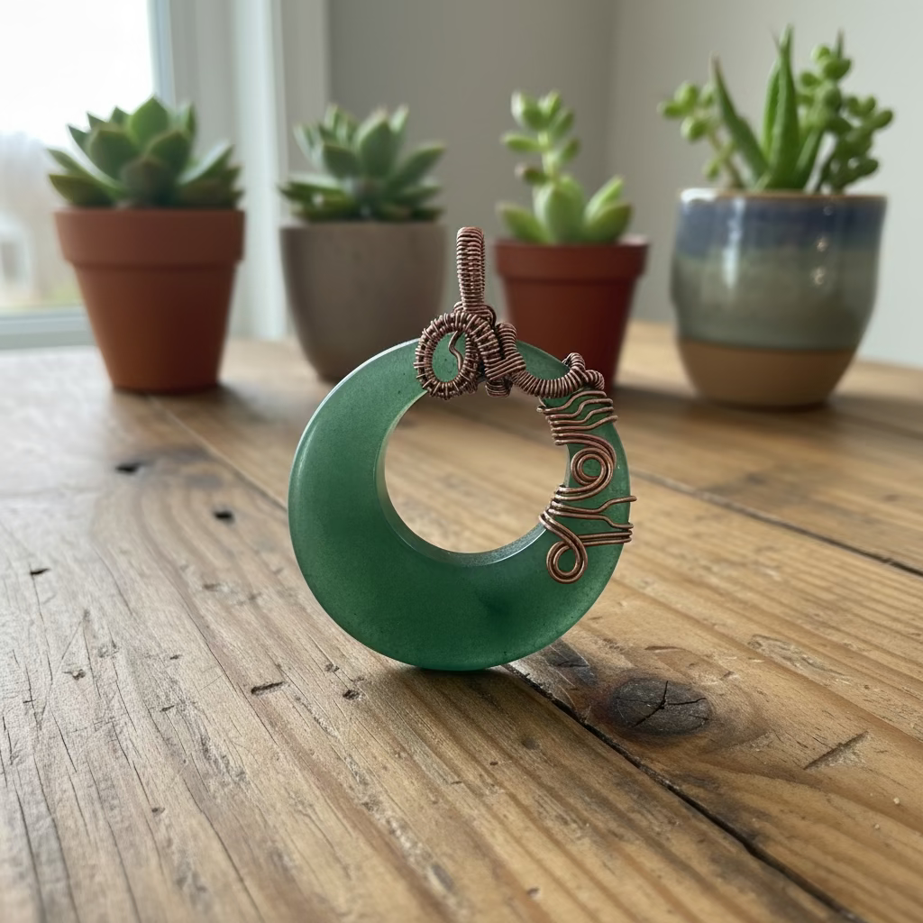 handmade copper-wrapped green aventurine ring pendant