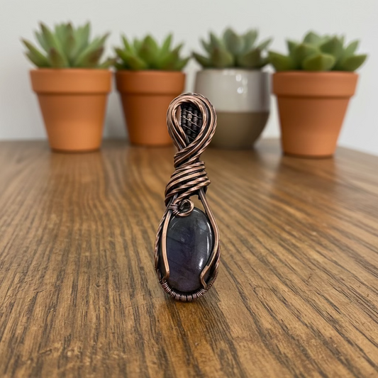 handmade copper-wrapped purple labradorite pendant