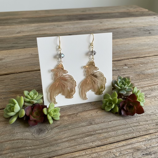 fancy goldfish earrings with Herkimer diamonds