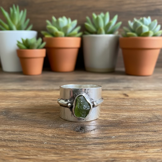 moldavite ring in sterling silver (size 7.75)