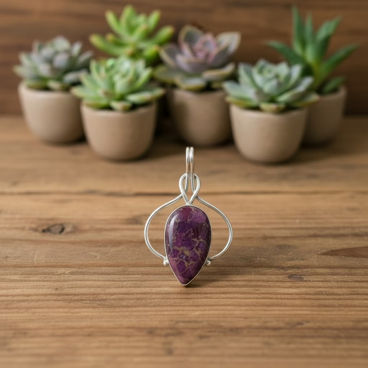 purple copper turquoise pendant in sterling silver