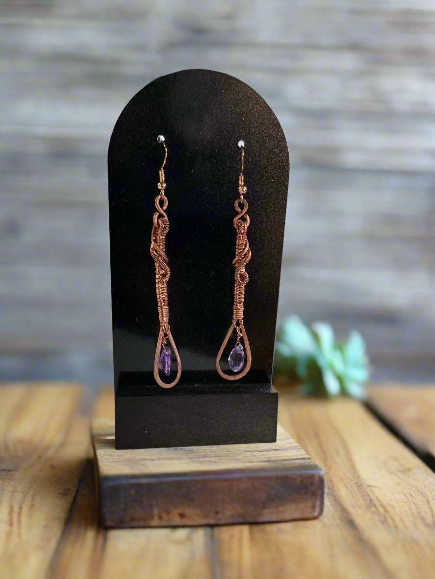 handmade amethyst and copper earrings