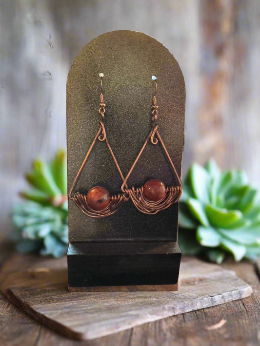 handmade red jasper and copper earrings