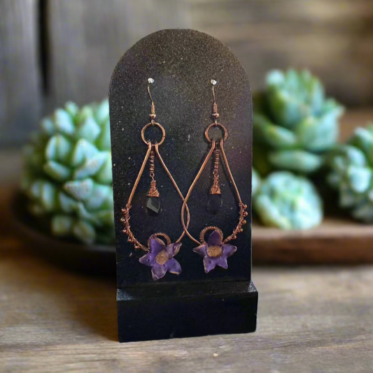 handmade smoky quartz and copper earrings