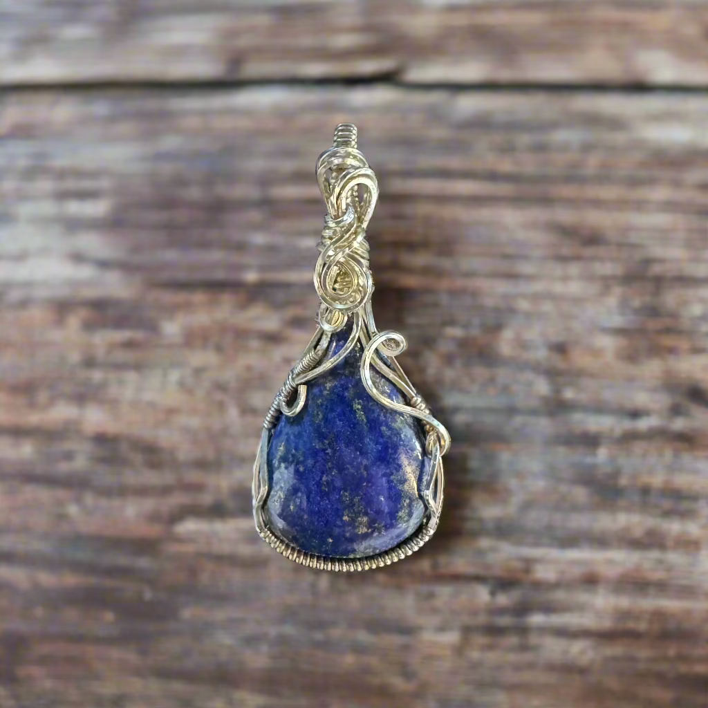 handmade sterling-silver-wrapped lapis lazuli pendant