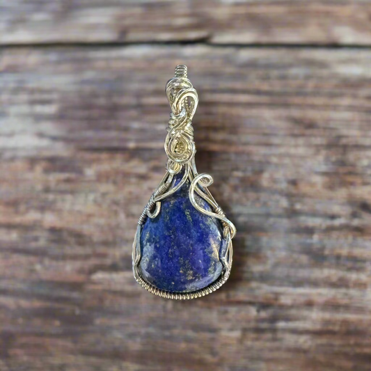 handmade sterling-silver-wrapped lapis lazuli pendant