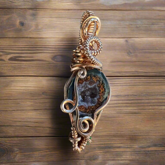 handmade copper-wrapped Tabasco geodes (sister set--available separately)