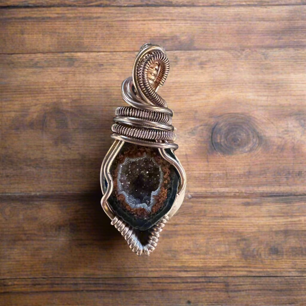 handmade copper-wrapped Tabasco geodes (sister set--available separately)