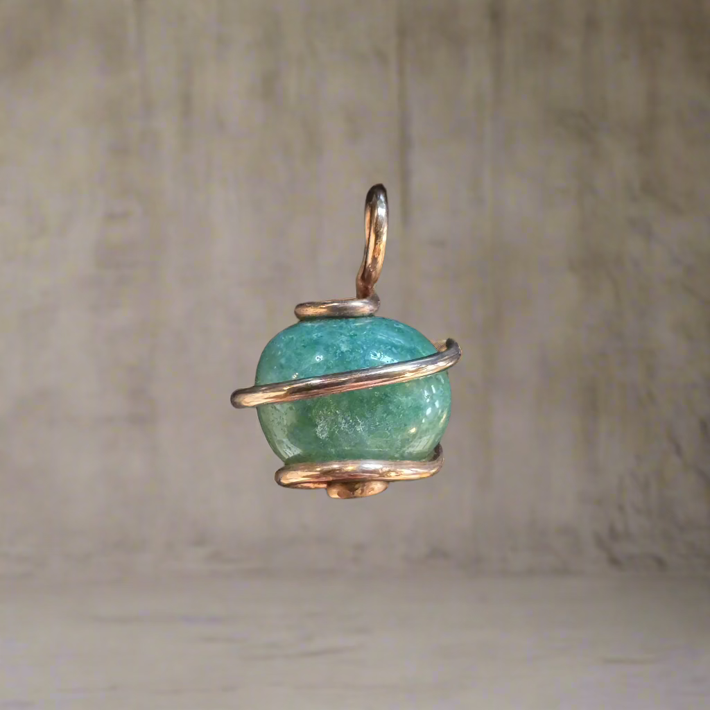 handmade copper-wrapped green aventurine pendant