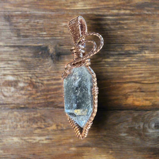 handmade copper-wrapped Herkimer diamond pendant