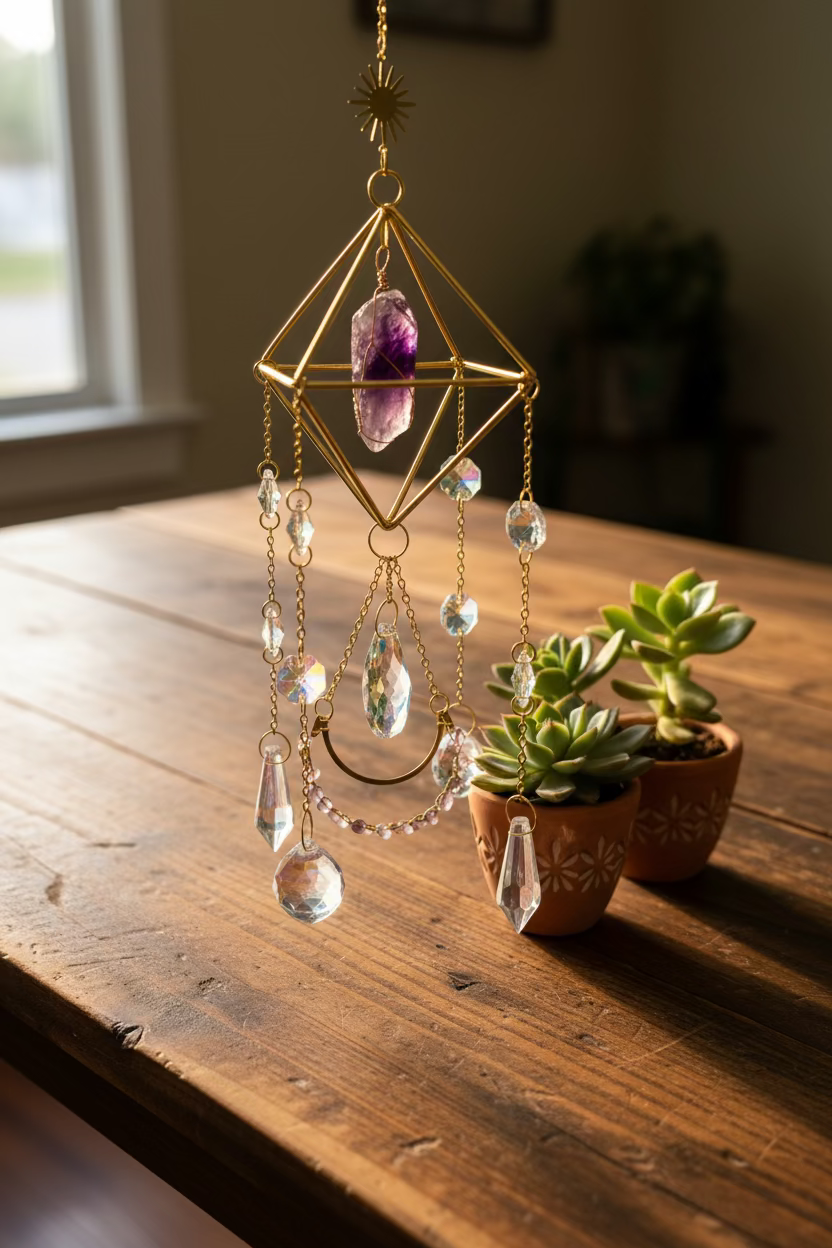 amethyst octahedron sun catcher