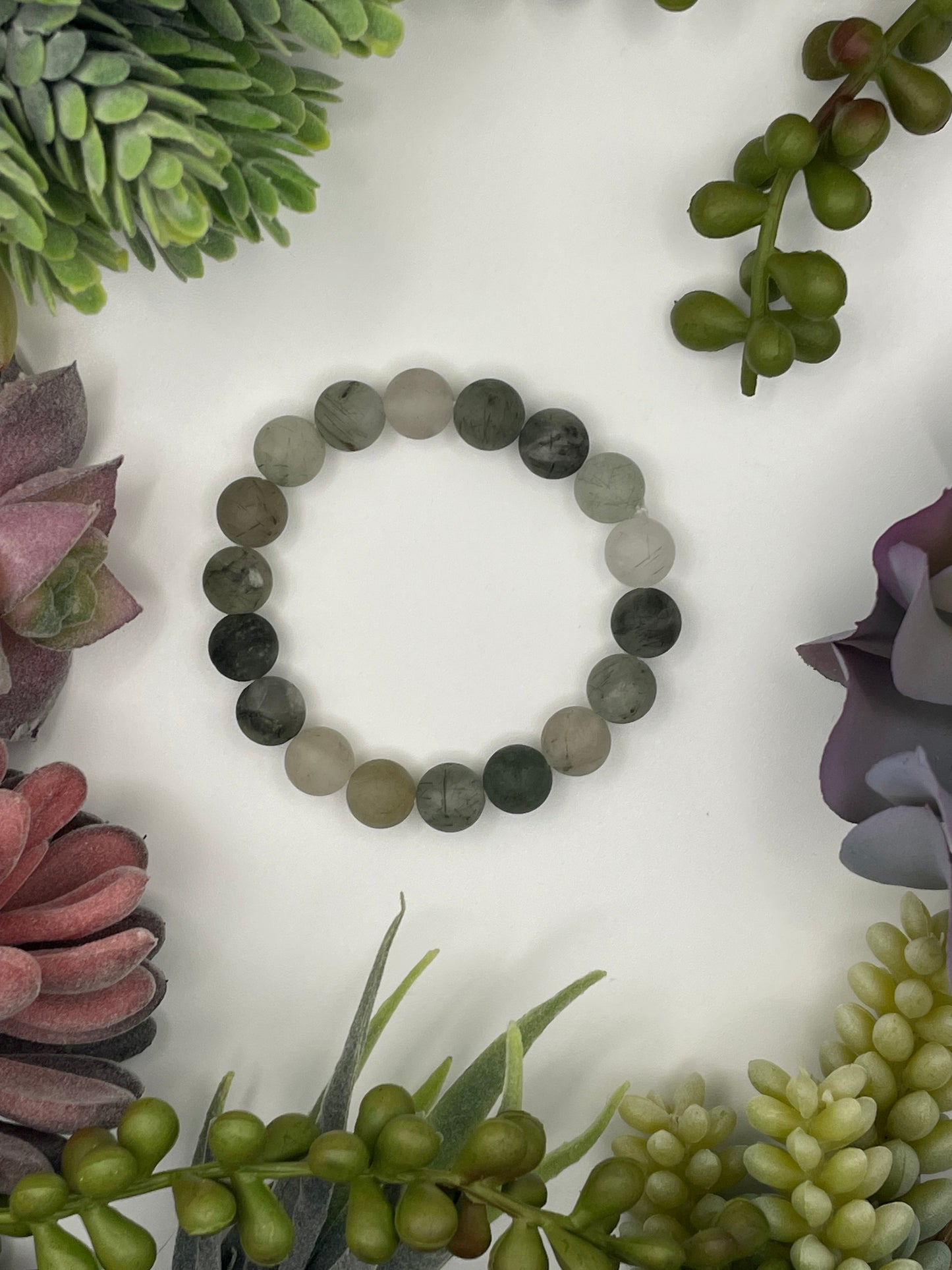 green tourmalated quartz beaded bracelet