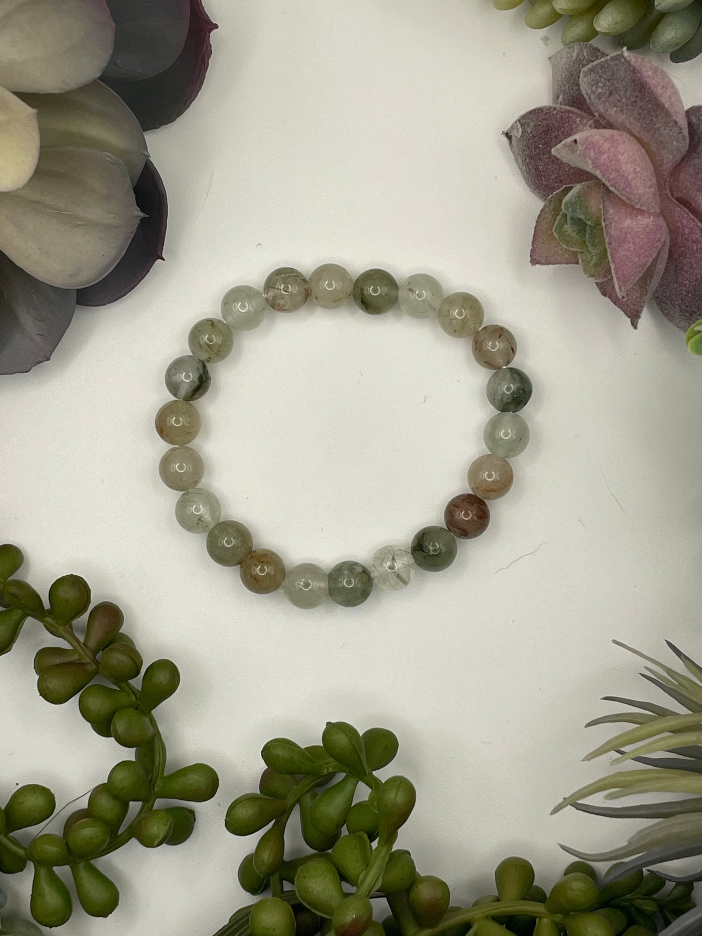 lodolite (garden quartz) beaded bracelet (8mm beads)