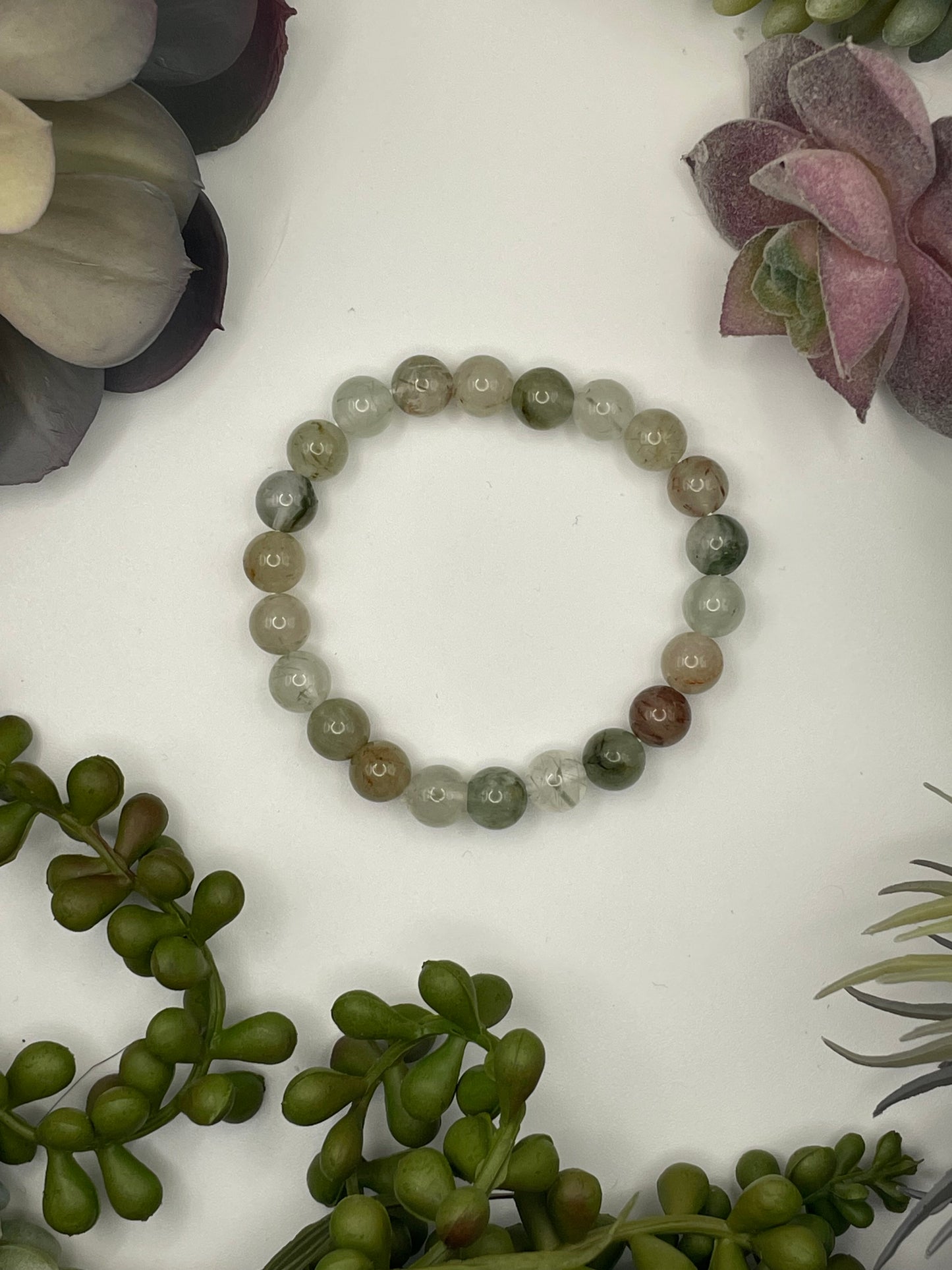 lodolite (garden quartz) beaded bracelet (8mm beads)