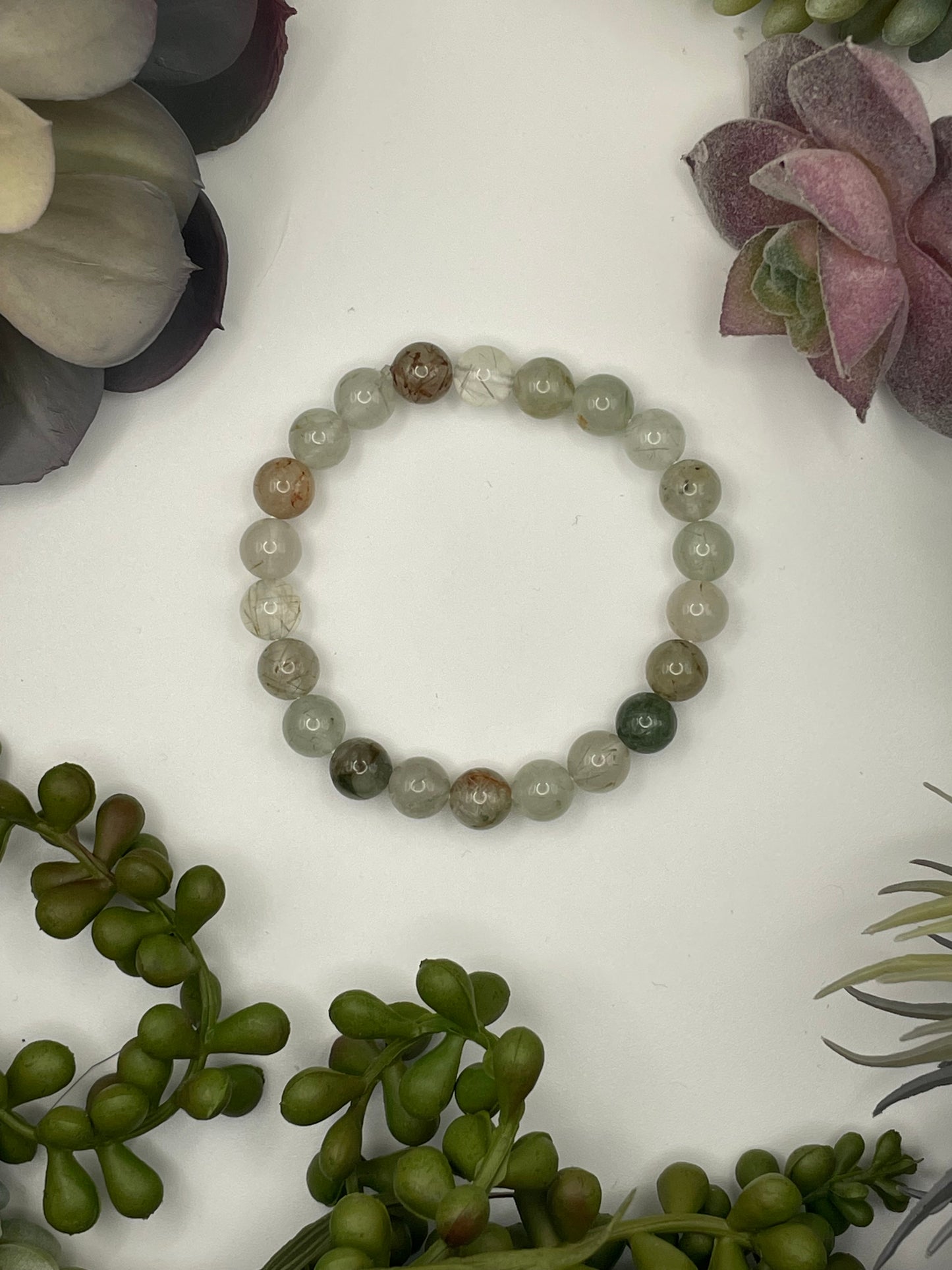 lodolite (garden quartz) beaded bracelet (8mm beads)