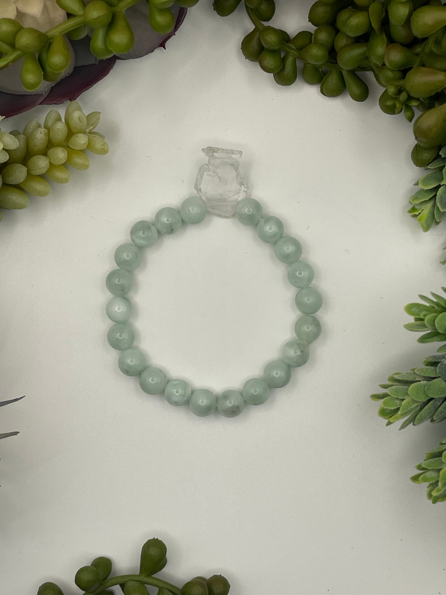 green pectolite beaded bracelet