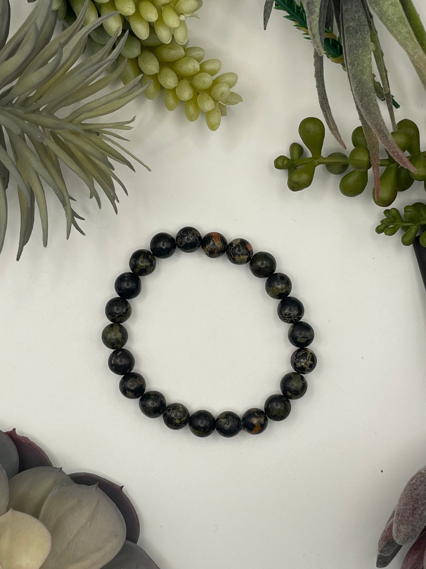 plum blossom jasper beaded bracelet (8mm beads)