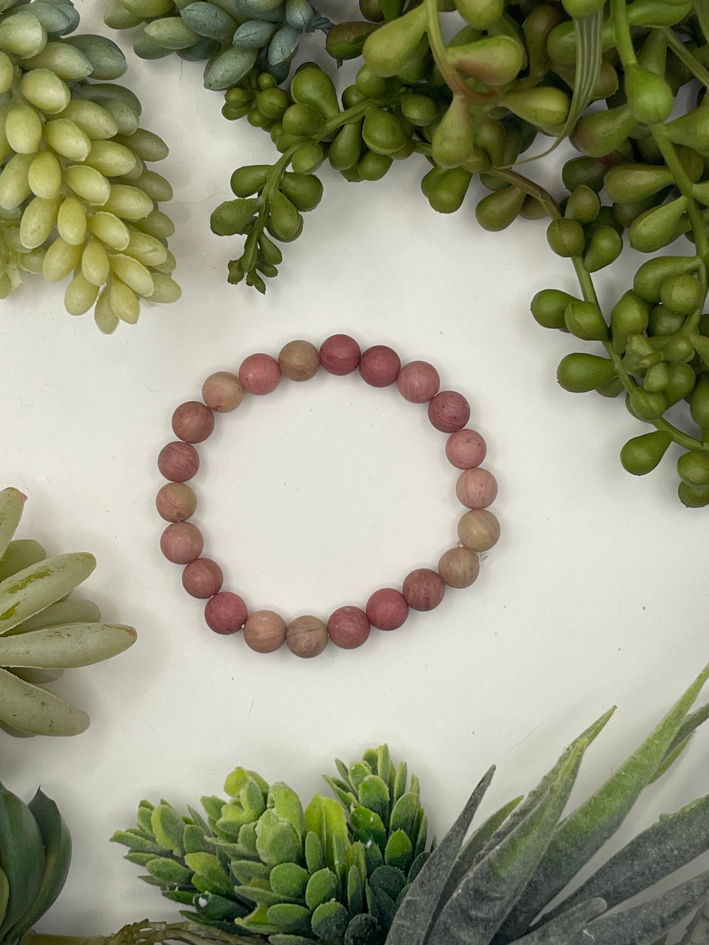 rhodochrosite beaded bracelet