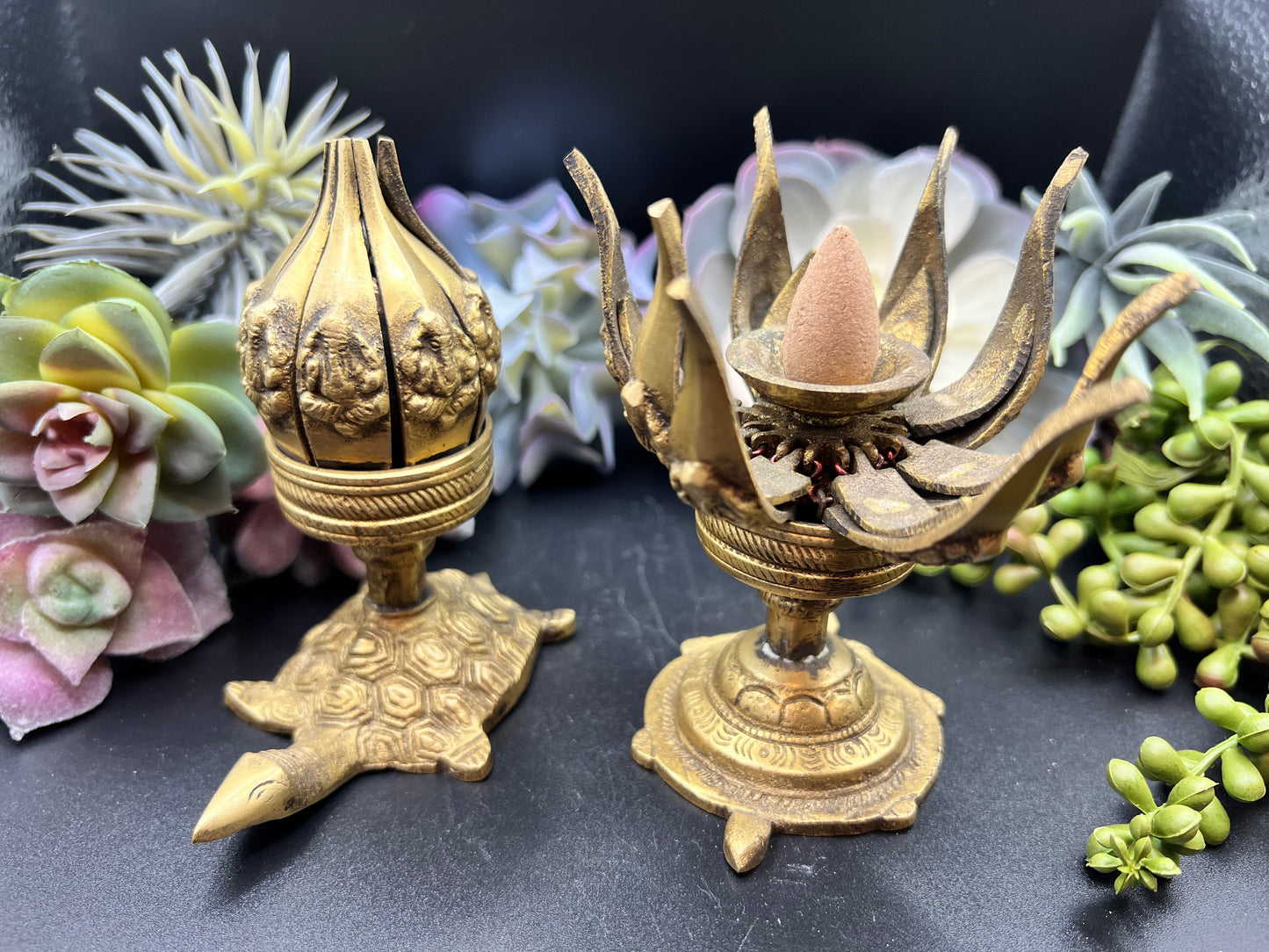 gold flower Ganesha incense burner