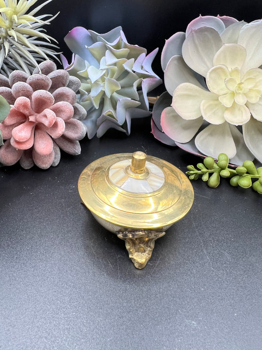 small brass incense burner with mother of pearl inlay