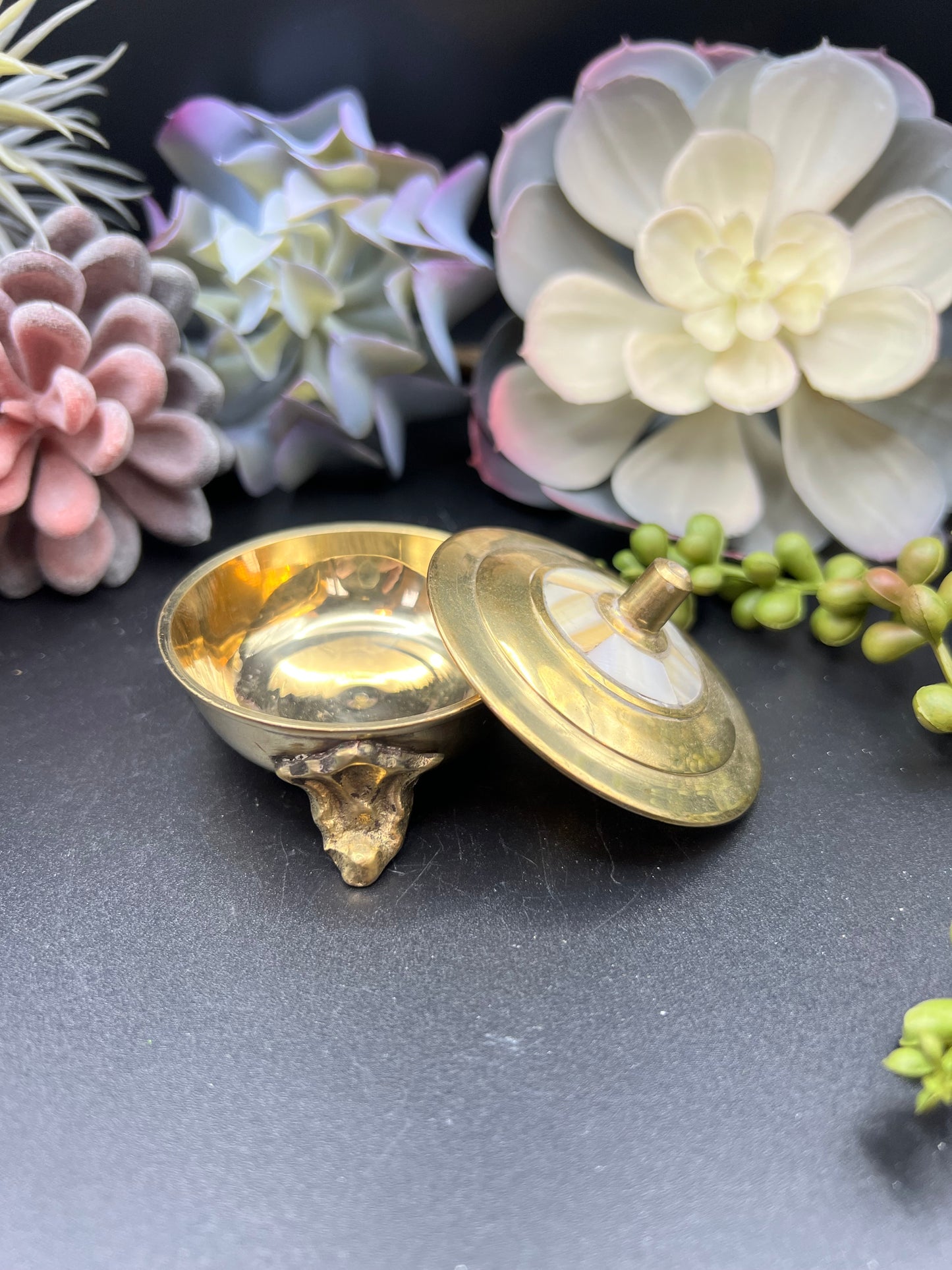 small brass incense burner with mother of pearl inlay