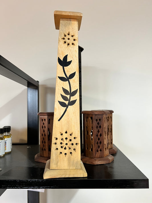 carved wood tower incense burner