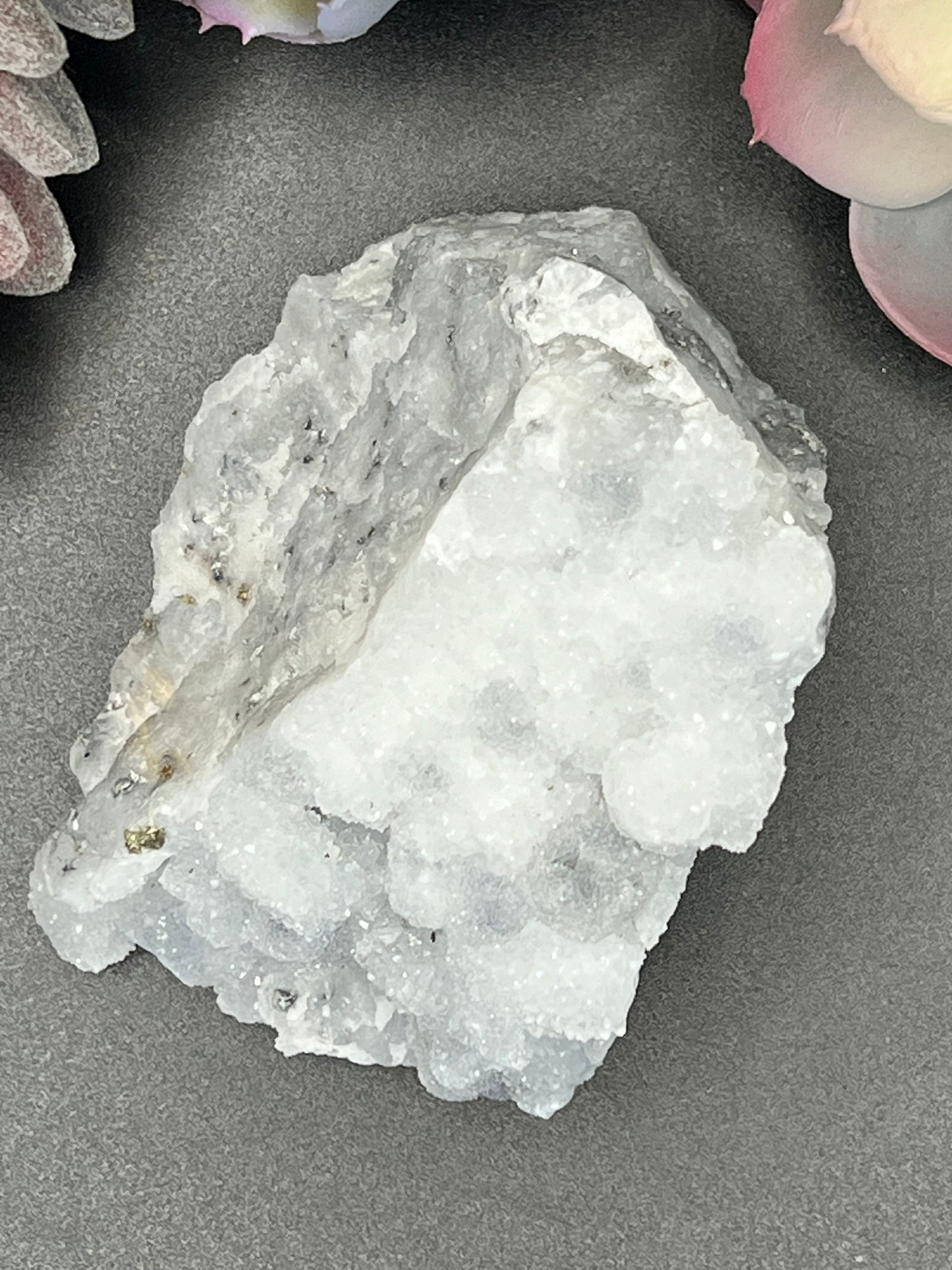 apophylite on calcite and pyrite