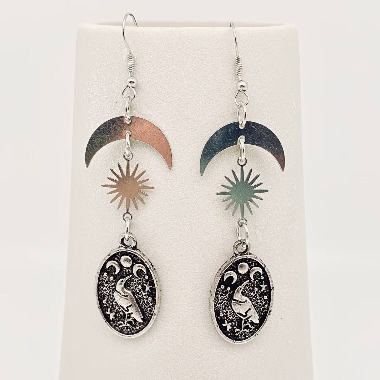 crow moon phases dangly earrings