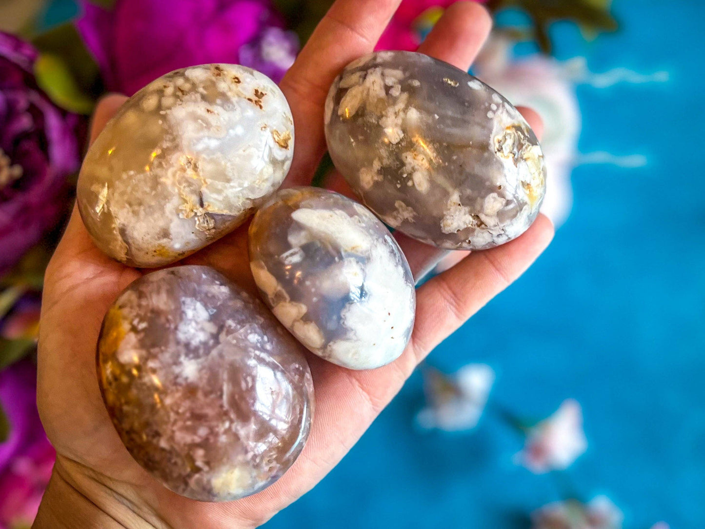 flower agate palm stones