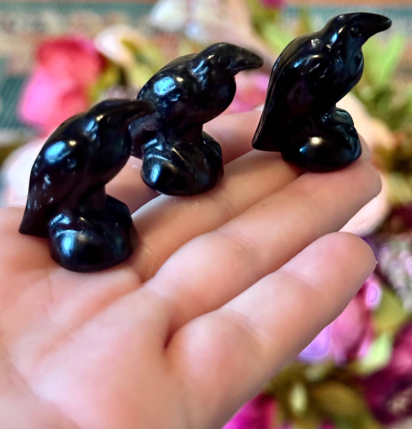 black obsidian raven figurine